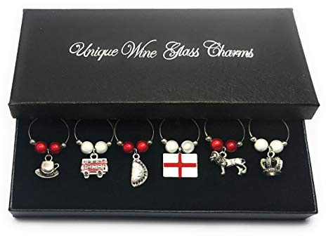 Libby's Market Place English/England Wine Glass Charms with Gift Box