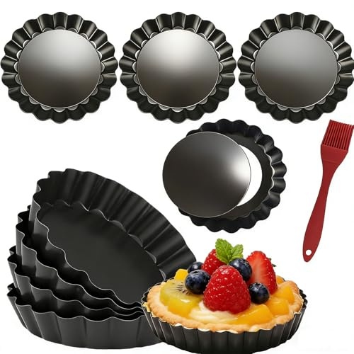 DATANYA 8 Pack Mini Tart Pans 4 Inch with Removable Bottom Round Nonstick Quiche Pan, Heavy Duty Fluted Side for Pies, Mousse Cakes, Dessert Baking (4 Inch 8pcs)