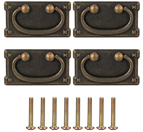 wokery 4 Pcs Drawer Pull Handles and Knobs, Vintage Kitchen Cabinets Cupboard Pull Knobs and Handles, Antique Furniture Door Pull Handles for Bedroom Dresser Wardrobe Drawer Cabinet (95x51mm)