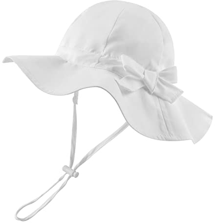 Pesaat Baby solhatt flicka sommarmössor UV-skydd med rosett barn sommarhatt baby flicka mössa sommar, Vit, 3-6 Månader