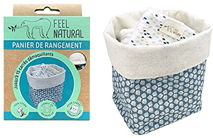 Feel Natural - Cesta de almacenamiento para desmaquillantes cuadrados de algodón puro - Lavable - Tamaño: 10 x 10 x 12 cm - 1 unidad