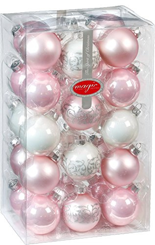 Inge Glas Magic Weihnachtskugeln verziert Sterne | Christbaumkugeln Sortiment 28-teilig Kugeln 6cm | Echtes Glas (Noble Rose Ornamente)