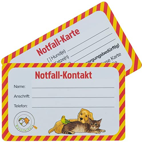 Haustierherz Haustier-Notfallkarte - Notfallausweis für Hunde & Katzen - wasserfest - Kreditkartengröße, für Portemonnaie, Auto, Schlüsselanhänger, 5er Set Safety Gadget für Pets