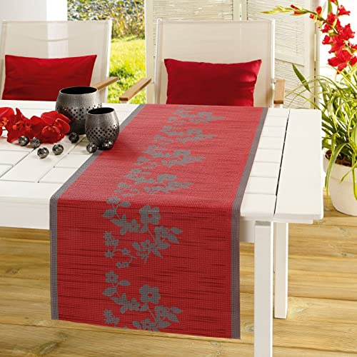 EMHELLE Tischläufer Tischband Tischdecke Tischdeko Tischrolle Gartentischdecke Außen und Innenbereich Rutschhemmende Oberfläche Made in Germany 40 x 150 cm (Rot)