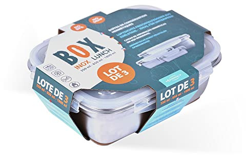 Durandal 3 boîtes de conservation inox, hermétiques et étanches, format rectangulaire, Box Inox Lunch