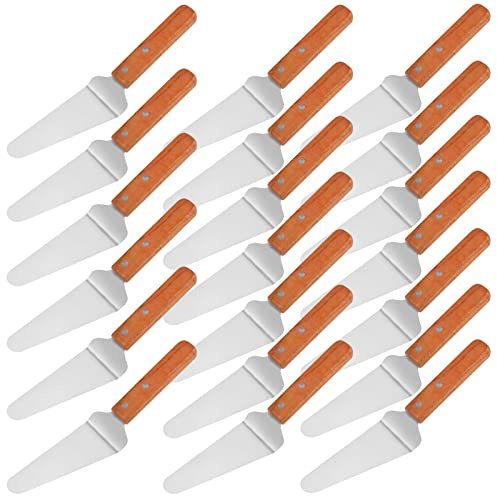 20 Pack Wood Handle Pizza Pie Server Stainless Steel Cake Server, Cake Holder Transfer Triangular Spade Spatula Shovel for Pizza Cake Biscuit Baking