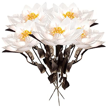 Künstliche Lotusblumen, 38,1 cm, realistische Seide, Kunstblumen, Blumensträuße, künstliche Blumen, Seerose, lange Stiele für Frühling, Ostern, Hochzeit, Party, Dekoration, 6 Stück