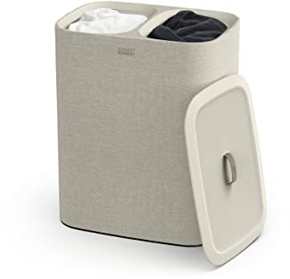 Joseph Joseph Tota 90 liter/23.8 gallon Laundry Hamper Separation Basket with lid, 2 Removable Washing Bags with Handles - Ecru