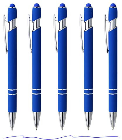 ENLACE 5 x Premium Kugelschreiber in Blau | rutschfeste Kuli Griffzone | für Büro und Zuhause | Strichstärke 0,7