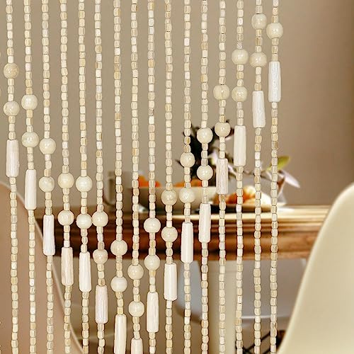 Osunnus Handmade Beaded Curtain for Doorway and Window - Bamboo Wooden Beads Room Divider - Boho Rustic Home Store Decor, 35.5 x 75 Inches Natural