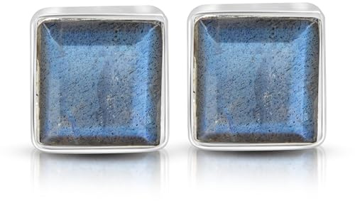 Unika ädelstenar örhängen äkta blå eld labradorit 2,4 karat 925 sterlingsilver juvelerarkvalitet, 7mm x 7mm x 14mm, Sterlingsilver, Labradorit