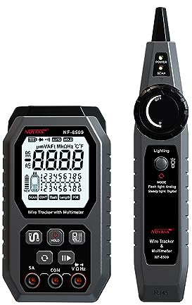 Network Cable Tester with Multimeter, Multifunction Wire Tracker RJ45 CAT5 CAT6 Ethernet Cable Tester Port Flashing, POE Tester, Test NVC Anti-Burn AC DC Voltmeter- All In One