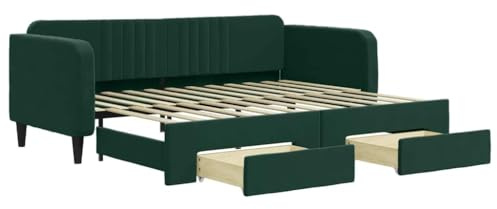 vidaXL Tagesbett Ausziehbar mit Schubladen Dunkelgrün 90x200 cm Samt