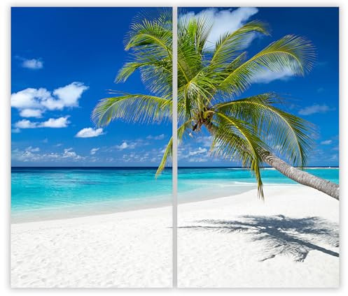 SMTDeco Herdabdeckplatte 2×30×52 cm – Mehr Arbeitsfläche, Spritzschutz & Schneidebrett – ESG Glas, kratzfest – für Induktion/Ceranfeld – 2-teilig, Motiv Strand Meer Blau