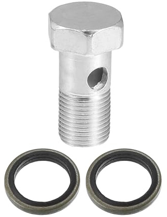 A ABSOPRO Bremsleitung Adapter M14x1.25 2-Loch Silber 1Pc Für Auto | Für Bremssystem, Material Kohlenstoffstahl, Größe 35x21mm, Innendurchmesser 9mm, 2 Kupferunterlegscheiben