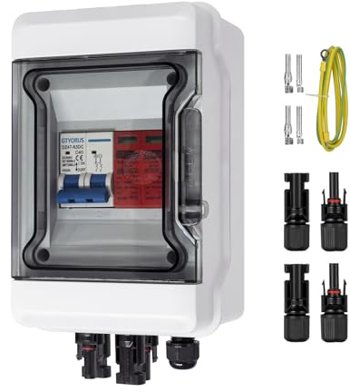 GTYORUS Boîte Photovoltaïque,DC überspannungsschutz PV Solar Trennschalter mit Solarstecker 1 String 500V Photovoltaik DC Leitungsschutzschalter Blitzschutz Erdung für PV Anlage(1 in 1 out,40A)