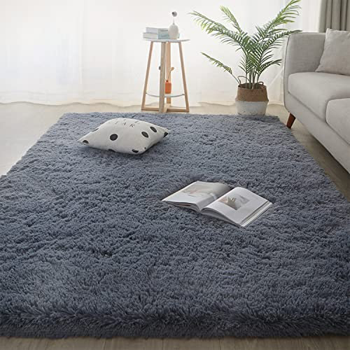 Jyswx Shaggy Teppich Wohnzimmer - Hochflor Flauschig Teppiche Waschbar - Moderne Langflor Teppich für Wohnzimmer, Schlafzimmer, Korridor, Schlafsaal, Größe:50x80 cm, Farbe: Grau