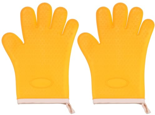 sourcing map 2pcs Silicone Oven Mitts 10.8x5.5 Heat Resistant Rubber Oven Gloves with Soft Cotton Lining for Kitchen Cooking and Baking, Yellow