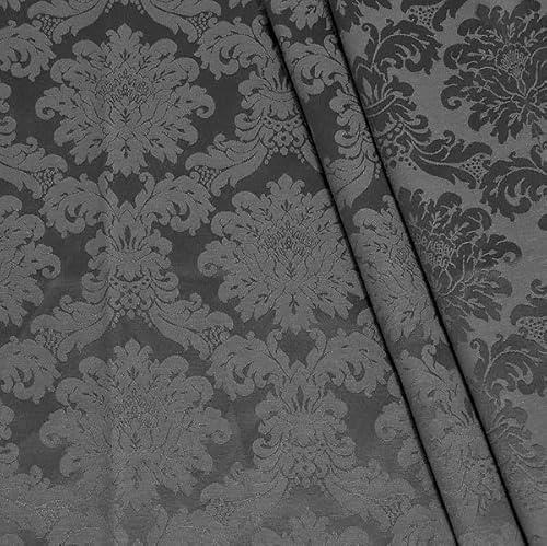 Stoffkontor Dekostoff Jacquard Damast Stoff Floral Barock - Meterware, Farbe Dunkel-Grau - zum Nähen von Kissenbezügen, Tischdecken, Deko, Gardinen, Bekleidung UVM.