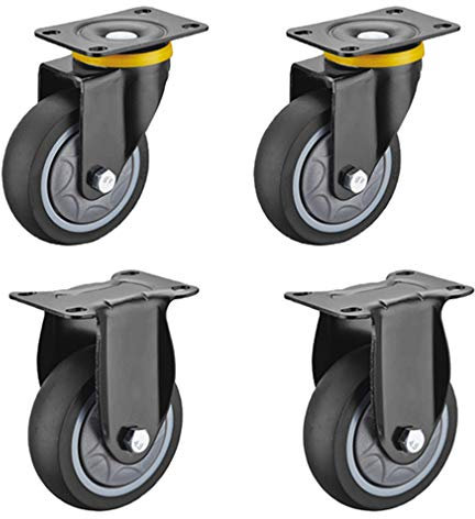 Generisch Stück drehbare industrielle Plattenrollen, TPR-Gummi-Möbelrolle, mit Doppelverriegelung, Stummlager 6202, 360°-Oberplatte, für Mobile Möbel (4 Zoll, fest + Bremse) (Farbe: fest + u
