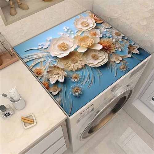 Morbuy Washer and Dryer Top Mat, Flowers Pattern Absorbent Washer Top Protector Quick Dry Anti Slip Washer Top Cover Washing Machine Top Cover Mat Drainer Mat Dry Mats (50x60cm,Floral)