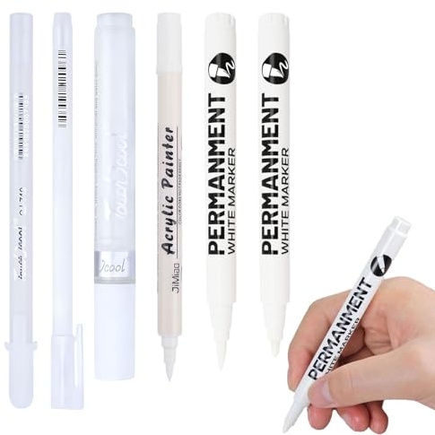 WYRGQIQN Kreativität mit Acrylstifte Weiß Lackstift 6 Set, Permanent Marker und Wasserfester Stift für Profis und Amateure, Hervorragend für DIY Projekte und Kunsthandwerk
