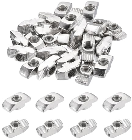 sourcing map 100Pcs M6 T Nut Sliding T Slot Nut Fastener Carbon Steel Nickel Plated Half Round Roll in Sliding Aluminum Profile Accessories 4040 Series