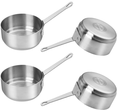 Stainless Steel Saucepan,100ml Mini Sauce Pot with Handle for Kitchen,4 Pcs | Nonstick Condiment Sauce Cups Milk Pan for Home Restaurant Outdoor Picnic,Ketchup Mustard, 3.38oz, Silver