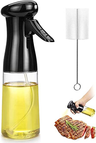 Ölsprüher Öl Sprühflasche 200ml Oil Sprayer mit Flaschenbürste, Ölsprüher für Speiseöl für Salate, Kochen, Backen, Pasta, BBQ (Schwarz)