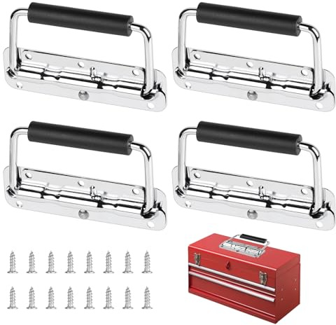 SUPAWAY Lot de 4 Poignée de caisse en acier inoxydable 140mm Poignée de boîte à ressort Poignée de boîte à ressort avec poignée en caoutchouc Caisse poignée encastrable pour boîte de rangement toolbox