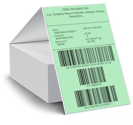 FINDAT Etiqueta Térmica Plegable Verde 100 x 150 mm Imprimible Rectangular Pegatina Térmica Impermeable para Direccion Oficina Código de Barras Logotipos 250 Pieza