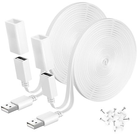 Itramax USB Verlängerungskabel Flach 6M Weiß 2 Stück,Blink Mini 2 Verlängerungs Kabel USB auf Typ A für WYZE Cam Pan V4/V3,OG,Ring Cam,Blink Outdoor 4(4th Gen),XT,Wasserdichtes Ladekabel für Indoor