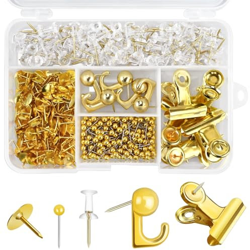 350-teiliges goldfarbenes Pinnnadel-Set, 5 Stile, dekorative Reißzwecken, sortierte Reißzwecken für Pinnwand, Korktafel