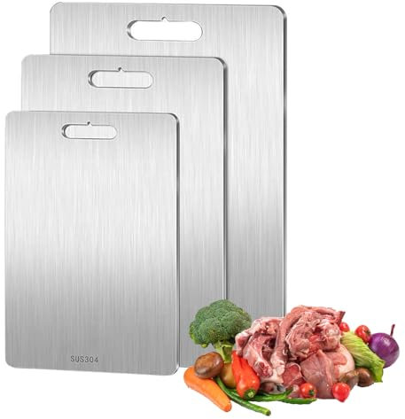 Titanium Chopping Board, 3 PCS Chopping Board Set, 304 Stainless Steel Cutting Boards for Meat, Vegetables, Fruit, Double-Sided Food Grade Cutting Board for The Kitchen, Dishwasher-Safe