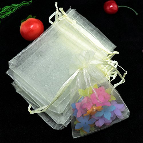 PTNKUIIY 100 Stück Organzasäckchen, Geschenk Organzabeutel Zum Befüllen 30x40cm Schmucksäckchen Schmuckbeutel mit Kordelzug Geschenkbeutel für Hochzeit Oder Fest Party Weihnachten -Beige