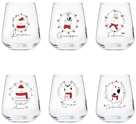 Generico ''Christmas Element'' Set di 6 Bicchieri da Acqua in Vetro con Stampe Natalizie Decorazioni Natalizie Idea Regalo Natale Sposi Amici Set Drink Famiglia Cena Decorazioni Tavola Di Natale