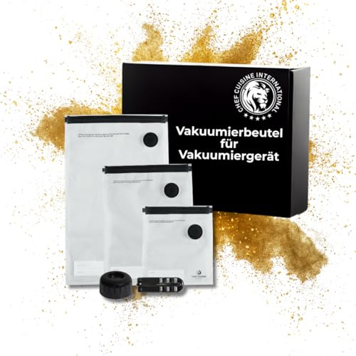 CHEF CUISINE Vakuumierbeutel Lebensmittel, Set 25-tlg., verschiedene Größen, Sous Vide, Gefrierbeutel, wiederverwendbar & spülmaschinengeeignet, hitzebeständig