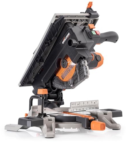 Evolution R8MTS 8-1/4 Convertible Miter/Table Saw - Multi-Function Saw - 0-45° Bevel & +/- 45° Miter - Multi-Material Cutting: Wood, Plastic, Metal - Compact, Powerful 12A Motor - TCT Blade Incl