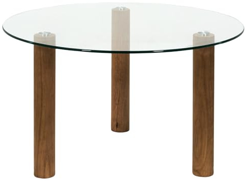 HOME DECO FACTORY Table Ronde en Verre Trempé Clara Repas Marron | Verre trempé, table ronde Clara, design élégant, repas et apéritifs, polyvalente, 75x45x75 cm, marron