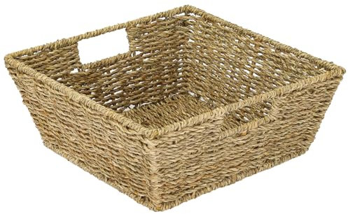 HMF Cesto regalo vuoto, cesto portaoggetti intrecciato in erba marina | Rettangolare | 30 x 30 x 12 cm