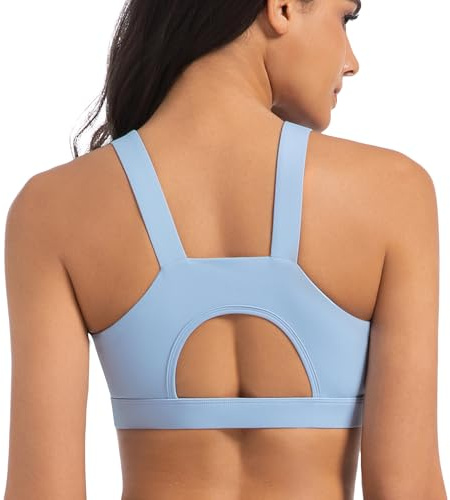 Sports Bras for Women High Impact Racerback Workout Tops Molded Cup Running Bra Sexy Backless Yoga Crop Top,Blue,Medium
