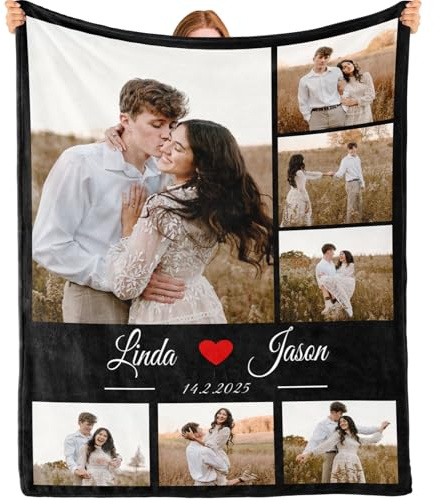 Bemaystar Personalisierte Decke mit Bildern und Text für Muttertagsgeschenke, Vatertagsgeschenke, Familienfotodecke, Personalisiertes Geschenk für Weihnachten, Valentinstag