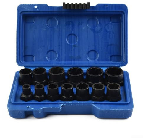 Lot de 13 clés à douille, extracteur d'écrous et de boulons - Système de retrait de vis endommagées avec étui de rangement - Entraînement de 3/8 en acier chromé