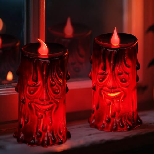 Kaezuy Halloween Deko Leuchtend Geister Baumstumpf Kerzen mit LED Licht | 2 Stück Baumstumpf Geist Halloweendeko Geisterbaum Figur Teelichter Kerzen für Halloween Party Dekoration