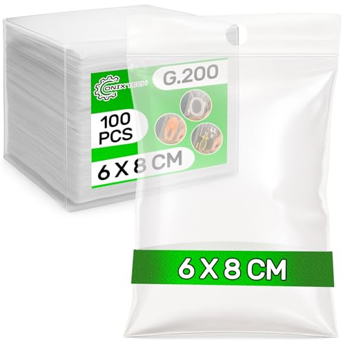 100 Piezas Bolsas Zip Pequeñas con Orificio 6 x 8 cm PE - Food Safe | Bolsas con Cierre Zip para Chuches Comunion Alimentos Galletas - Espesor 0,05 mm G.200 - ONIX TECH