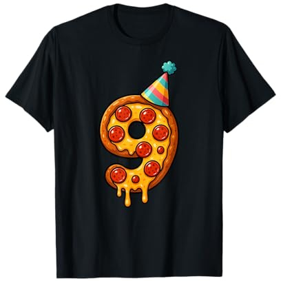 Pizza 9. Geburtstag 9 Jahre alt Party Hut Geburtstag Jungen Mädchen Kinder T-Shirt
