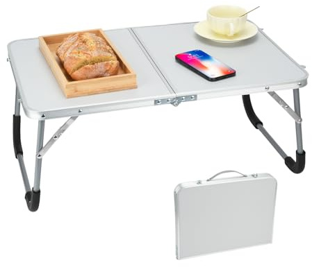 BSDLZCH Foldable Laptop Table, Folding Dining Table, Multifunctional Lap Desk for Bed, Lightweight Portable Fit Bed Couch Sofa Floor, Outdoor Garden Picnic Camping, 60.5x40.5x26cm, Silver-Gray