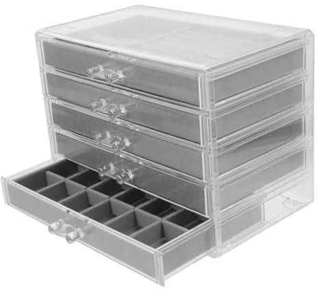 HEALEEP Elegante Gittervitrine aus Acryl mit Samtauskleidung Transparente Vitrine mit Geteilten Fächern und Mehreren Schubladen zur Einfachen Beobachtung und Kategorisierung von Steinen