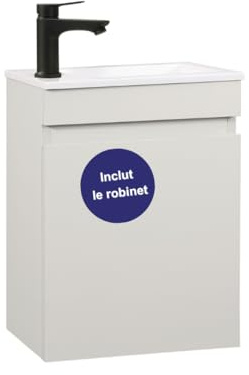 Kometmöbel Gäste-WC Waschtisch Set 40 cm Vormontiert Klein Waschbecken mit Unterschrank (Kaschmir 40cm, Mit Wasserhahn Schwarz)