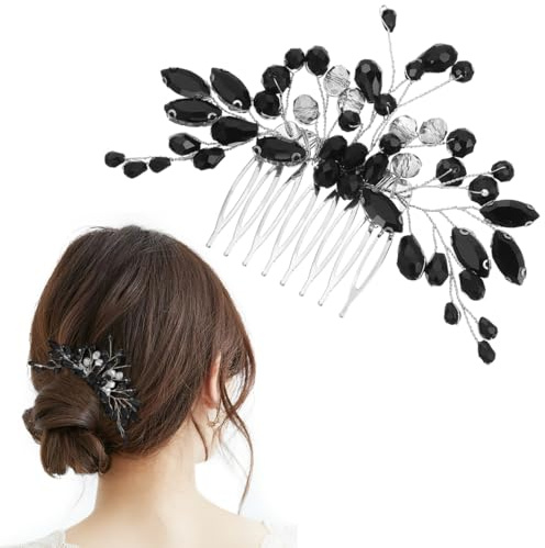 iplusmile Schwarzer Strass Haarkamm für Damen Eleganter Brautschmuck Funkelnder Seitenkamm Hochzeits Haarschmuck Modisches Accessoire für Hochzeit Party